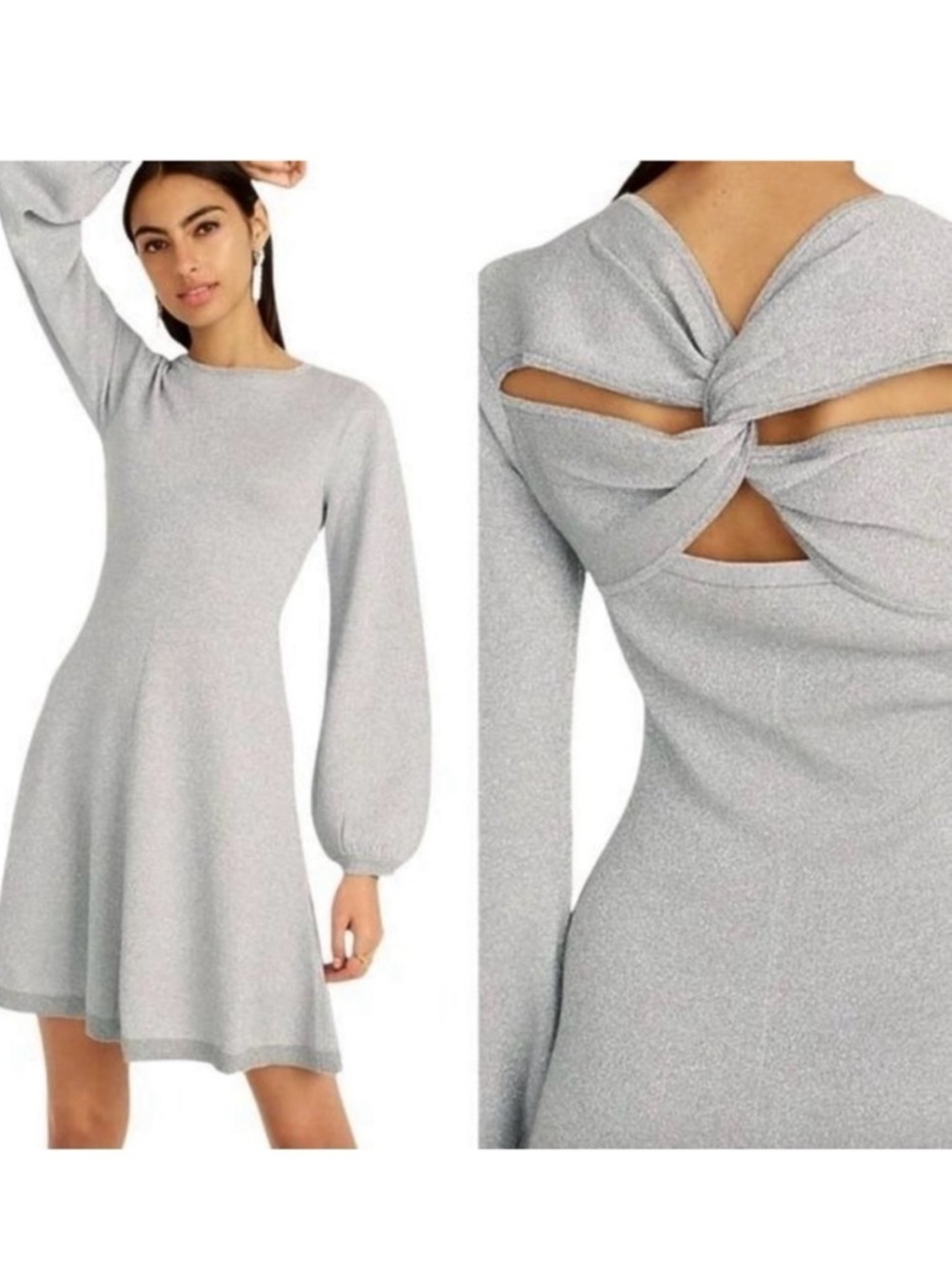 NWT J. Crew Lurex Twist Back Dress Shimmery Silver Size Medium Retail $268.00
